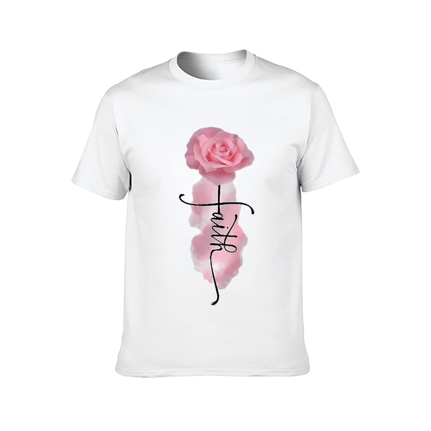 Inkmay Casual Cotton T-shirt Faith Rose Pattern Print Art Design Unisex T-shirtBasic Neat T-Shirt