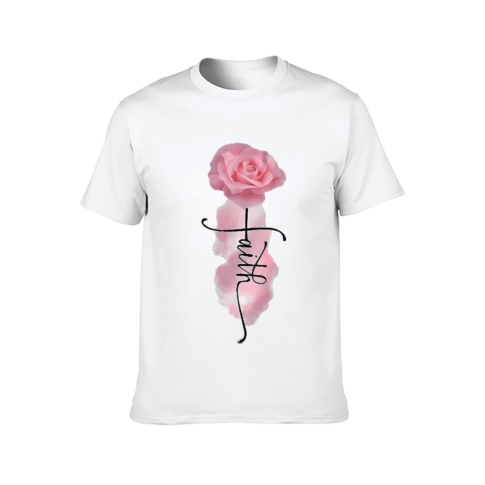 Inkmay Casual Cotton T-shirt Faith Rose Pattern Print Art Design Unisex T-shirtBasic Neat T-Shirt