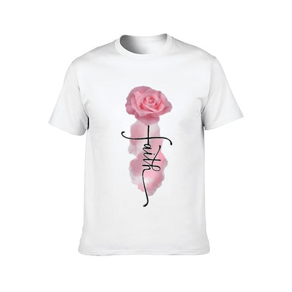 Inkmay Casual Cotton T-shirt Faith Rose Pattern Print Art Design Unisex T-shirtBasic Neat T-Shirt