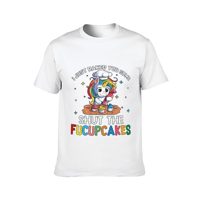 Inkmay Casual Cotton T-shirt Cute Unicorn Baking Cupcakes On Table Unisex T-shirtLong Lasting Performance T-Shirt