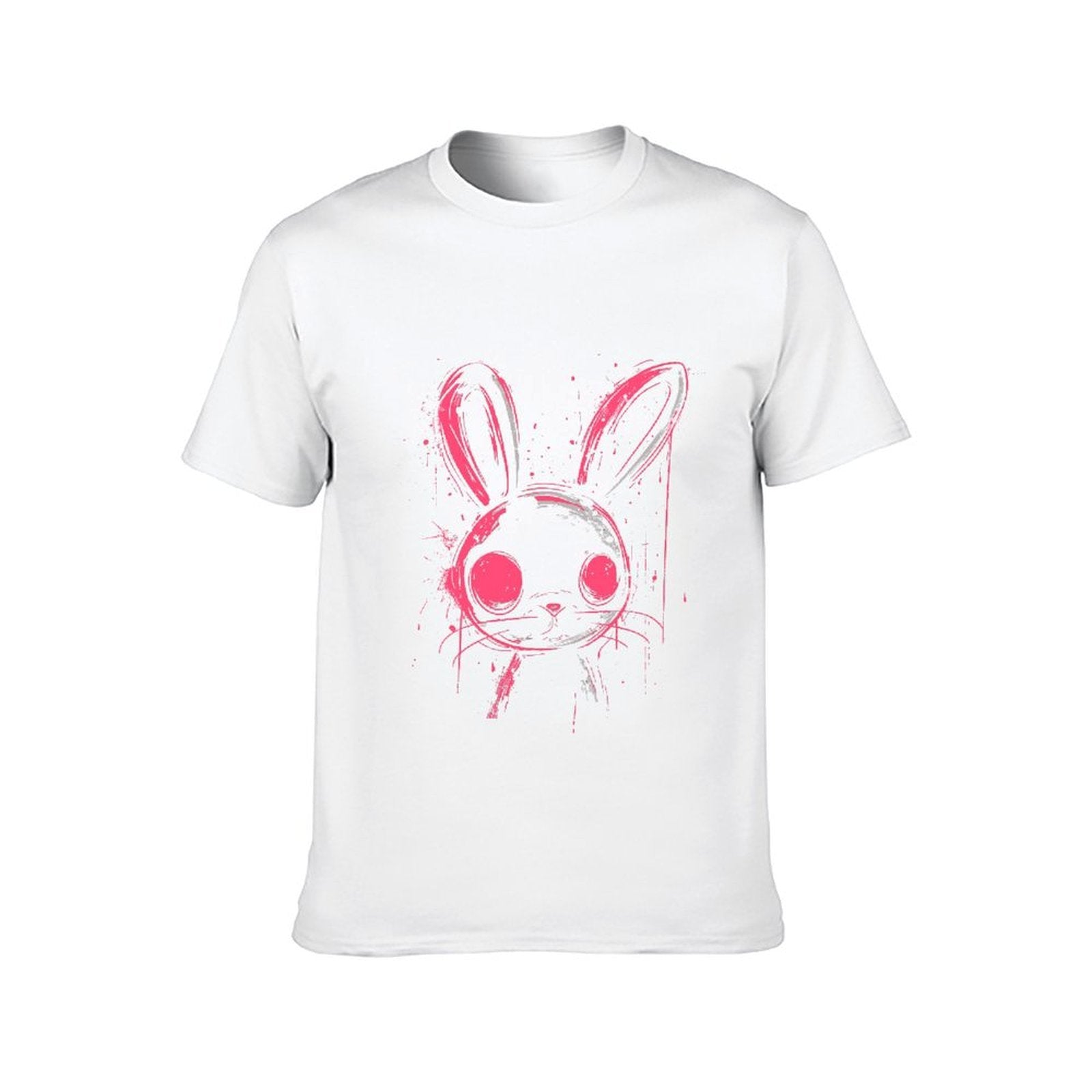Inkmay Casual  Cotton T-shirt Stylized Rabbit Face With Pink Accents Unisex T-shirtVibrant Colors Breathable T-Shirt