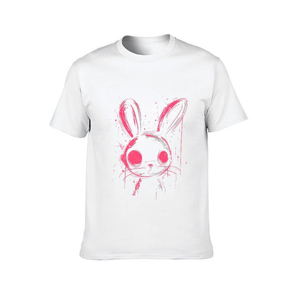 Inkmay Casual  Cotton T-shirt Stylized Rabbit Face With Pink Accents Unisex T-shirtVibrant Colors Breathable T-Shirt