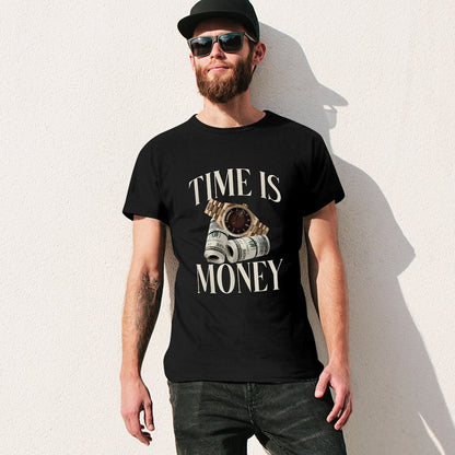 Inkmay Casual  Cotton T-shirt Time Is Money Watch And Dollars Unisex T-shirtRetro Original T-Shirt