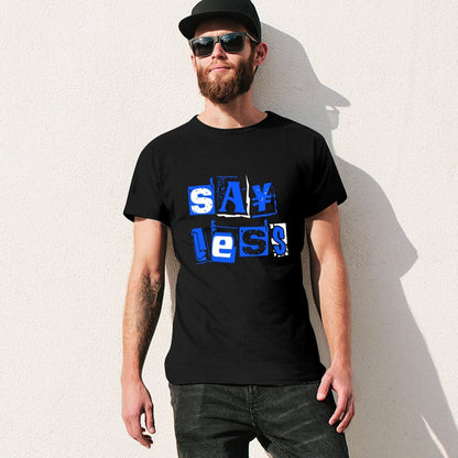 Inkmay Casual  Cotton T-shirt Blue Background With White Lettering Design Unisex T-shirt