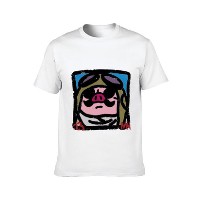 Inkmay Casual Cotton T-shirt Cartoon Pig Wearing Sunglasses And Hat Unisex T-shirt