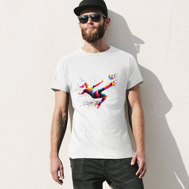 Inkmay Casual  Cotton T-shirt Vibrant Soccer Player Kicking Ball Artwork Unisex T-shirt