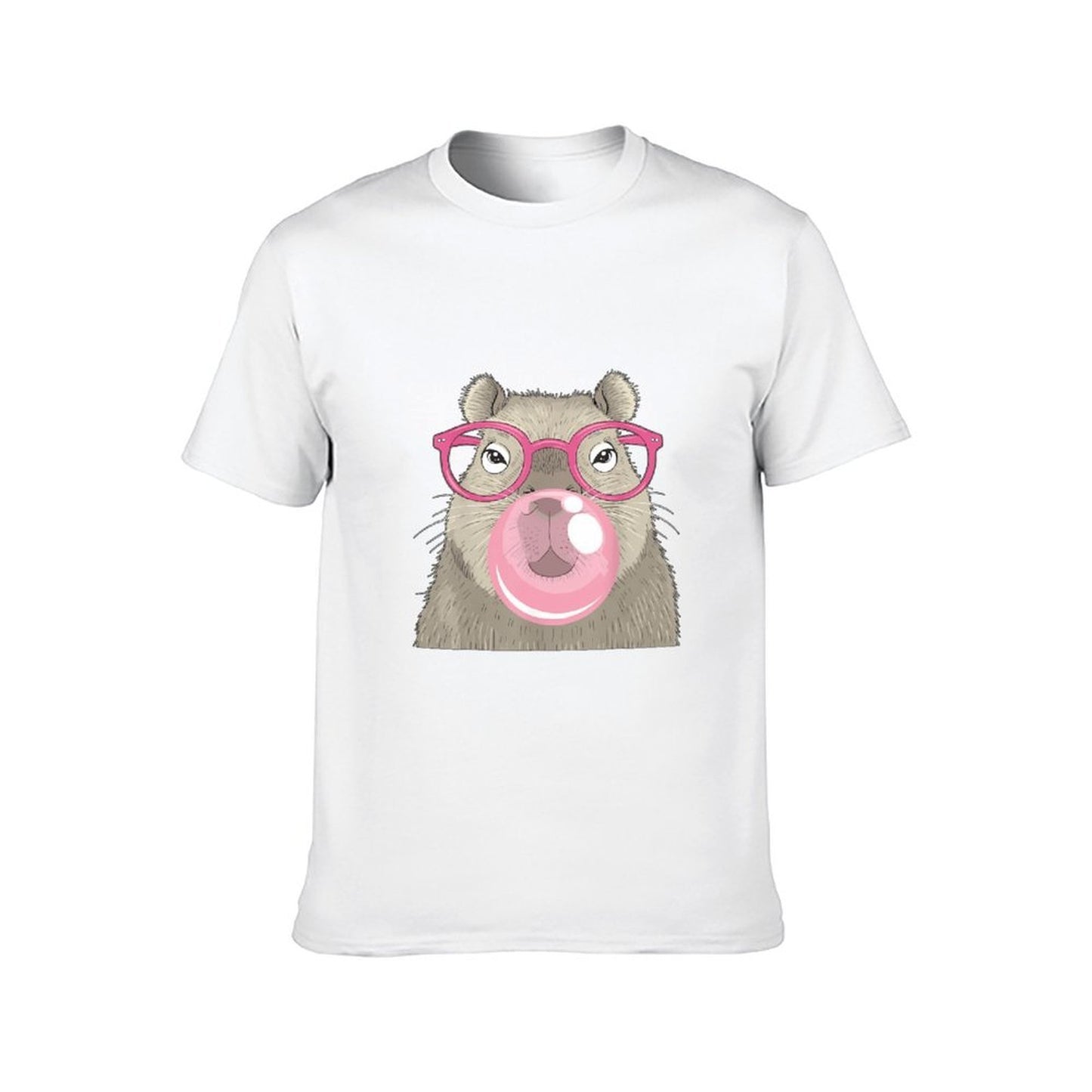 Inkmay Casual Cotton T-shirt Cartoon Bear With Pink Glasses Bubble Unisex T-shirt