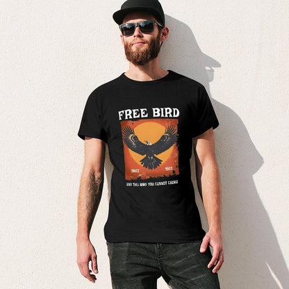 Inkmay Casual  Cotton T-shirt Eagle Soaring Against Orange Sky Background Unisex T-shirtSoftTouch PureStyle T-Shirt