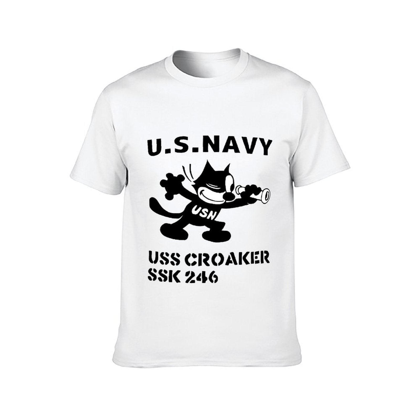 Inkmay Casual Cotton T-shirt Usn Silhouette With Trumpet And Anchor Unisex T-shirtClassic Printed T-Shirt