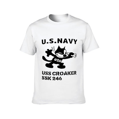Inkmay Casual Cotton T-shirt Usn Silhouette With Trumpet And Anchor Unisex T-shirtClassic Printed T-Shirt