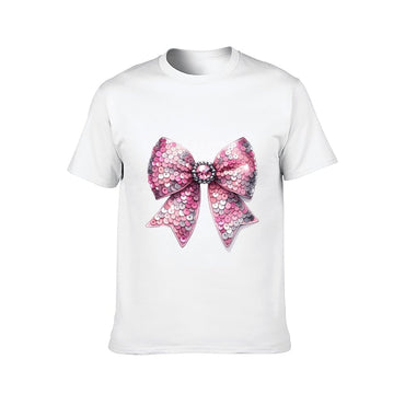 Inkmay Casual Cotton T-shirt Shiny Pink Sequin Bow Design Unisex T-shirtLogo-Ready LooseFit T-Shirt