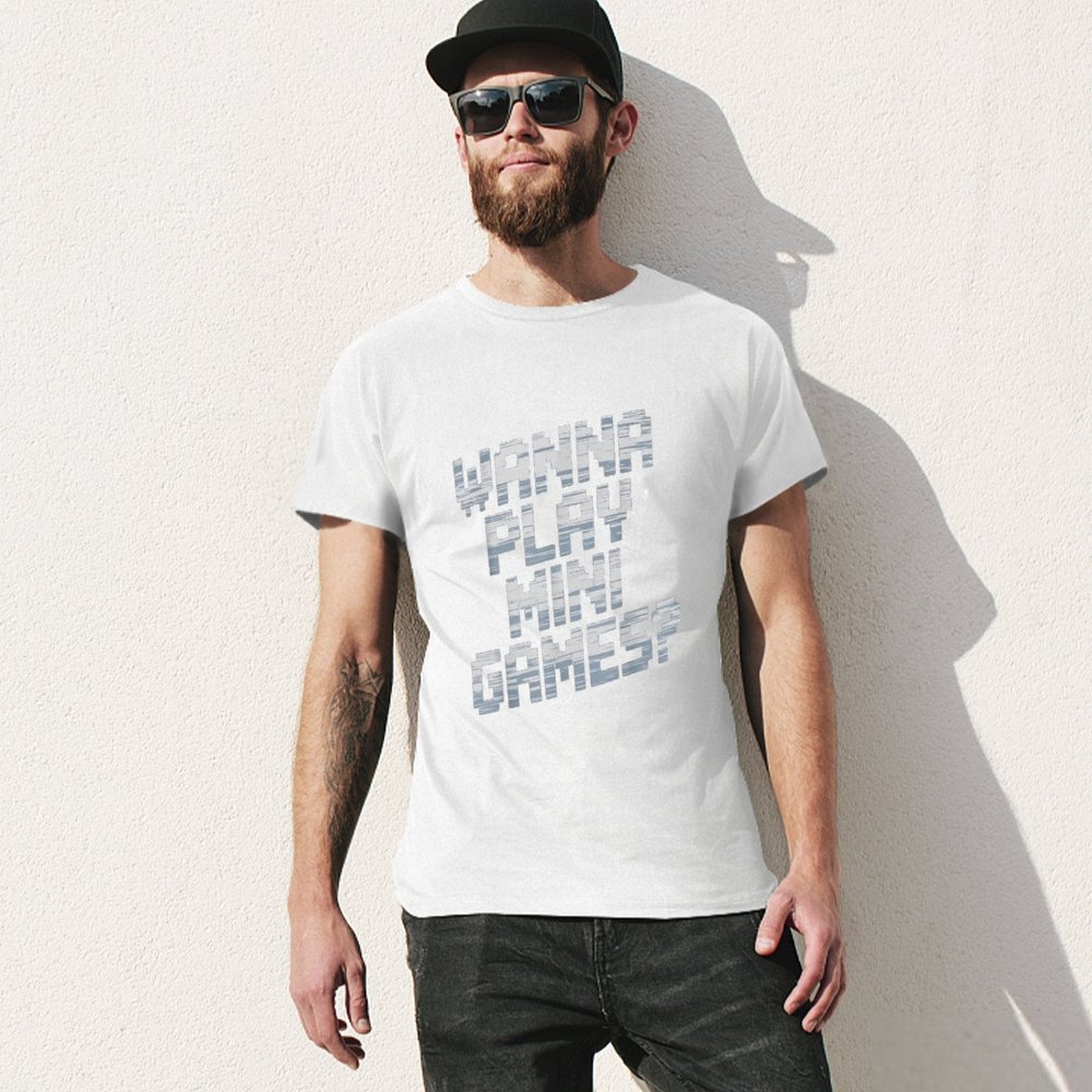 Inkmay Casual  Cotton T-shirt Wanna Play Mini Games Pattern Unisex T-shirtSmooth Feel Relaxed Fit T-Shirt