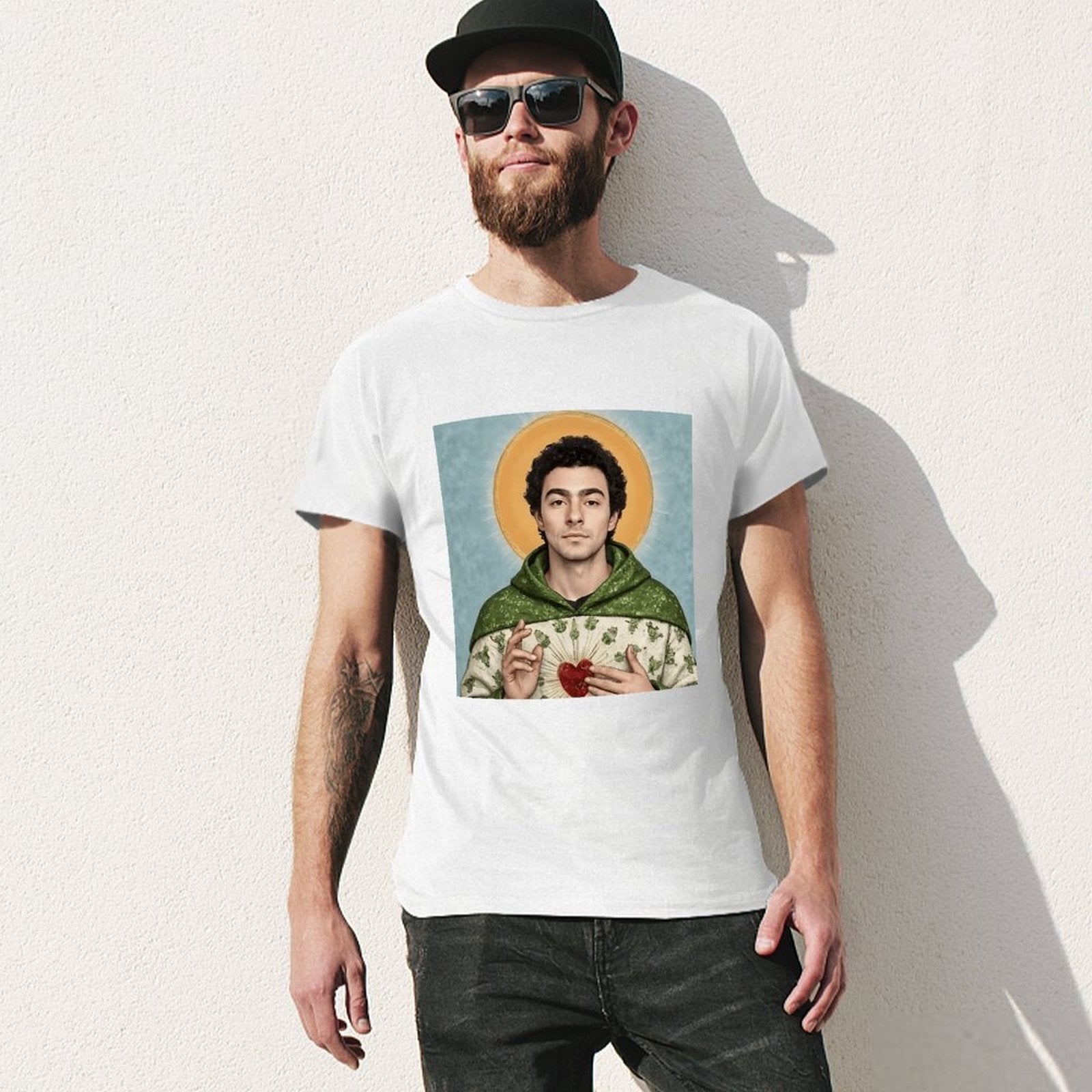 Inkmay Casual  Cotton T-shirt Green Robe With Floral Pattern Print Unisex T-shirtRelaxed Fit Pure T-Shirt