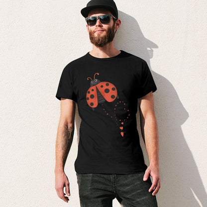 Inkmay Casual  Cotton T-shirt Ladybug Pattern With Hearts And Spots Unisex T-shirtSoftWear Recycled T-Shirt
