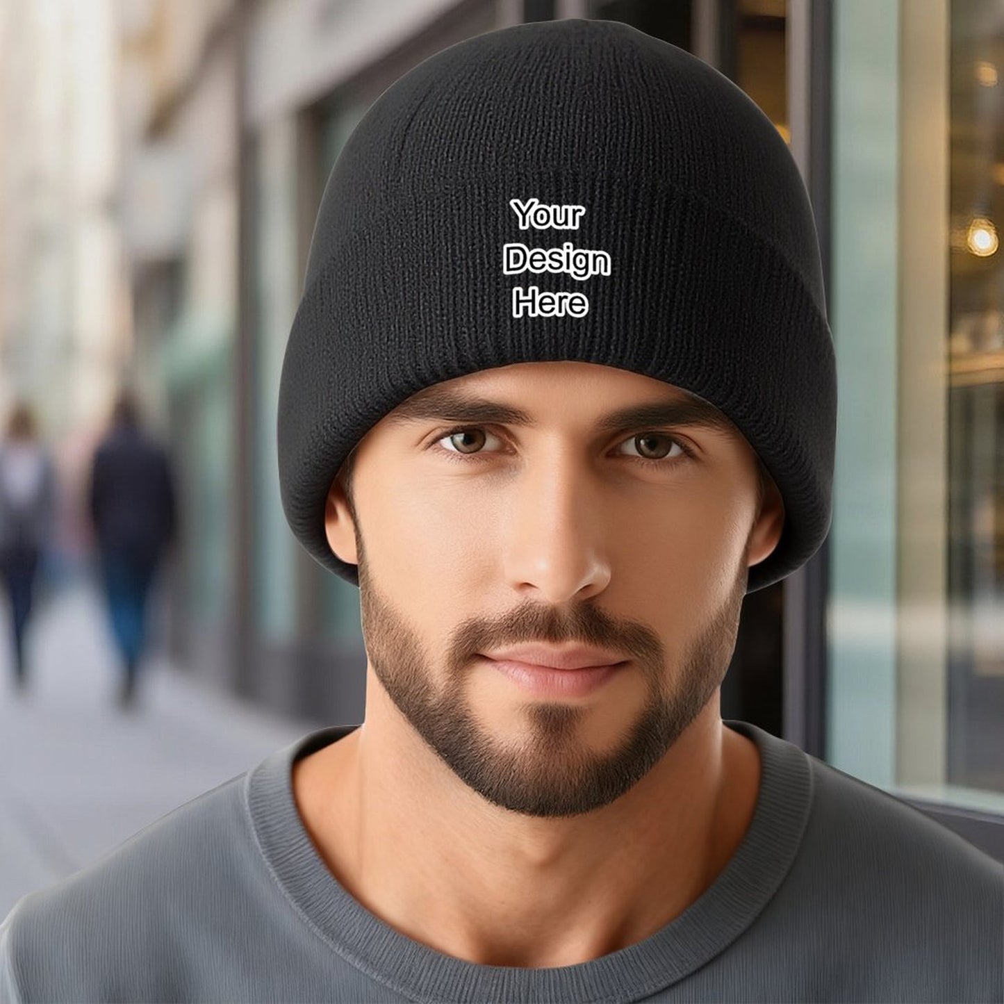 Custom black knit hat