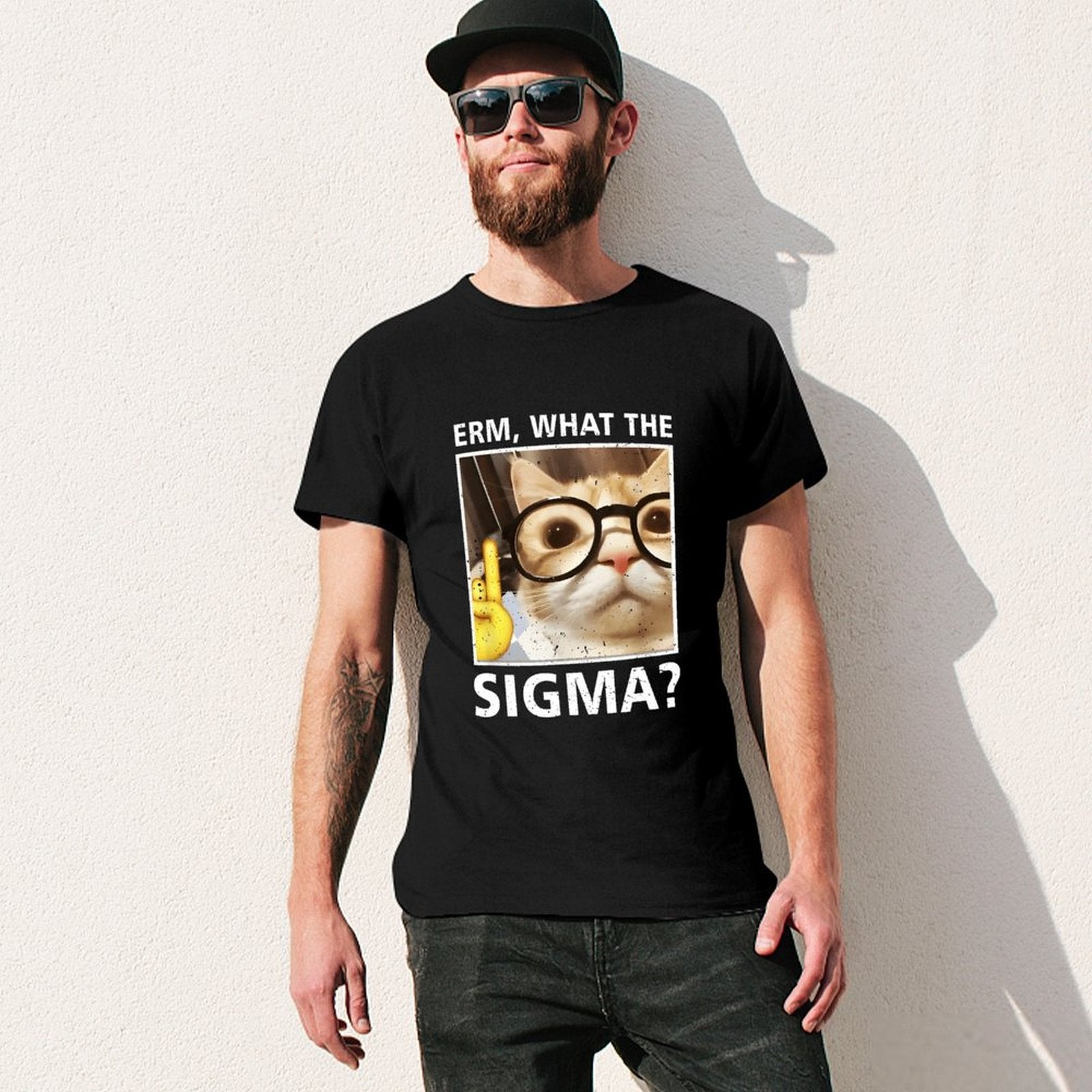 Inkmay Casual  Cotton T-shirt Cat With Glasses And Confused Expression Unisex T-shirtRelaxFit CoreLine T-Shirt