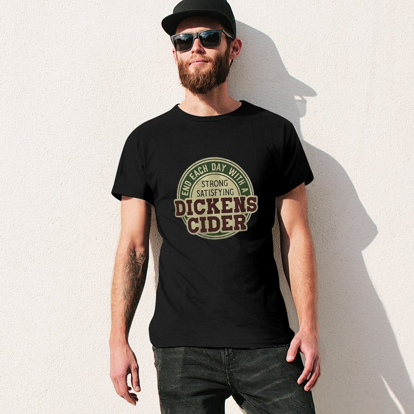 Inkmay Casual  Cotton T-shirt End Each Day With Dickens Cider Unisex T-shirtHigh-Quality ClassicLine T-Shirt