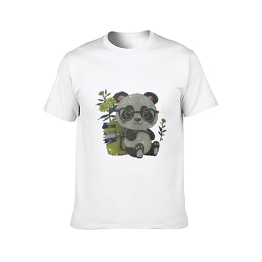 Inkmay Casual  Cotton T-shirt Adorable Panda With Glasses And Books Unisex T-shirt