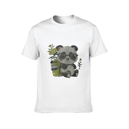 Inkmay Casual  Cotton T-shirt Adorable Panda With Glasses And Books Unisex T-shirt