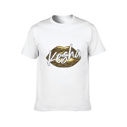 Inkmay Casual Cotton T-shirt Golden Lips With Kesha Written Unisex T-shirtSmoothWear Crewneck T-Shirt