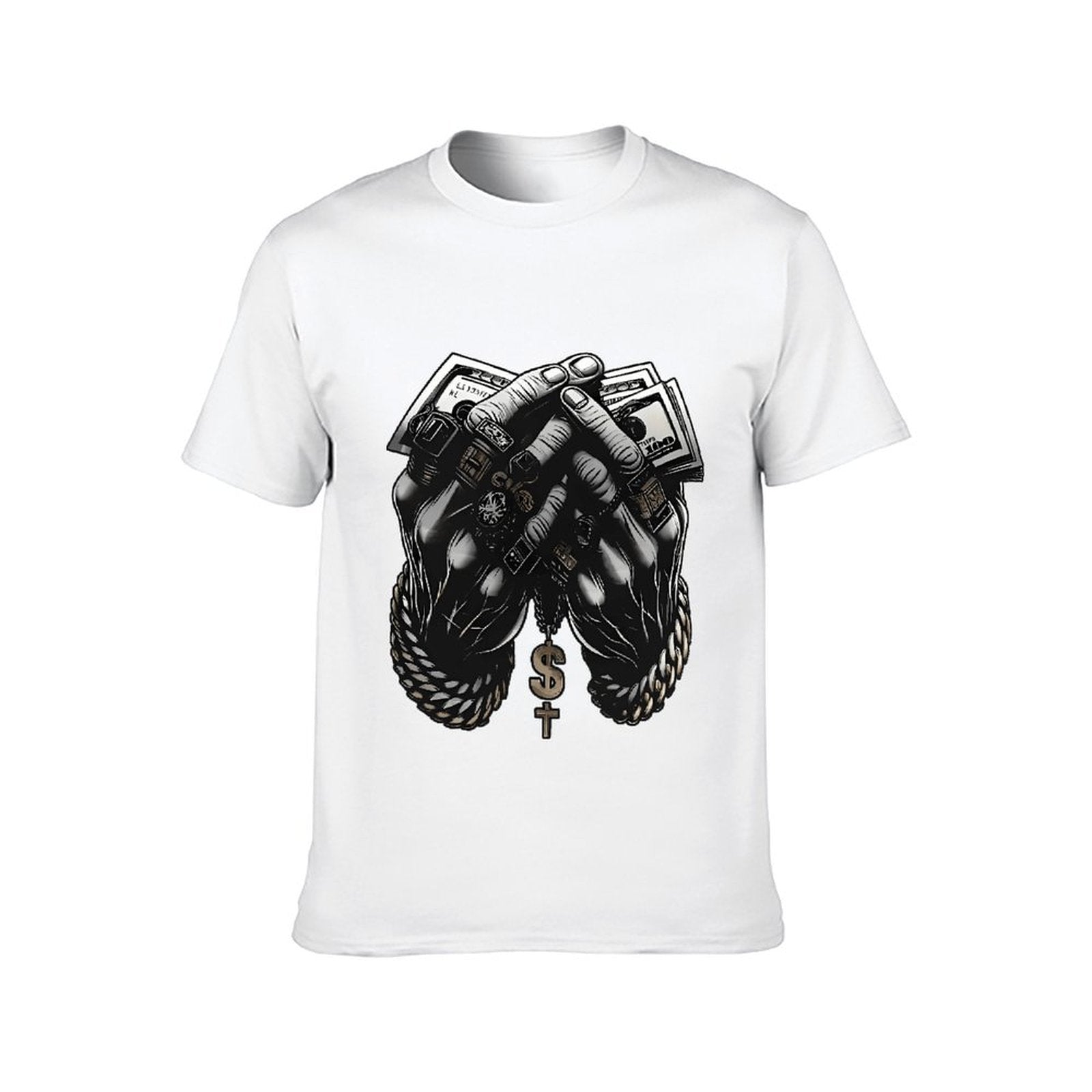Inkmay Casual Cotton T-shirt Money Hands Rope Chain Dollar Cross Unisex T-shirtSoft SoftTouch T-Shirt
