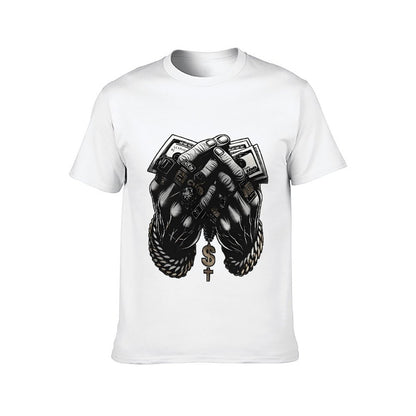 Inkmay Casual Cotton T-shirt Money Hands Rope Chain Dollar Cross Unisex T-shirtSoft SoftTouch T-Shirt