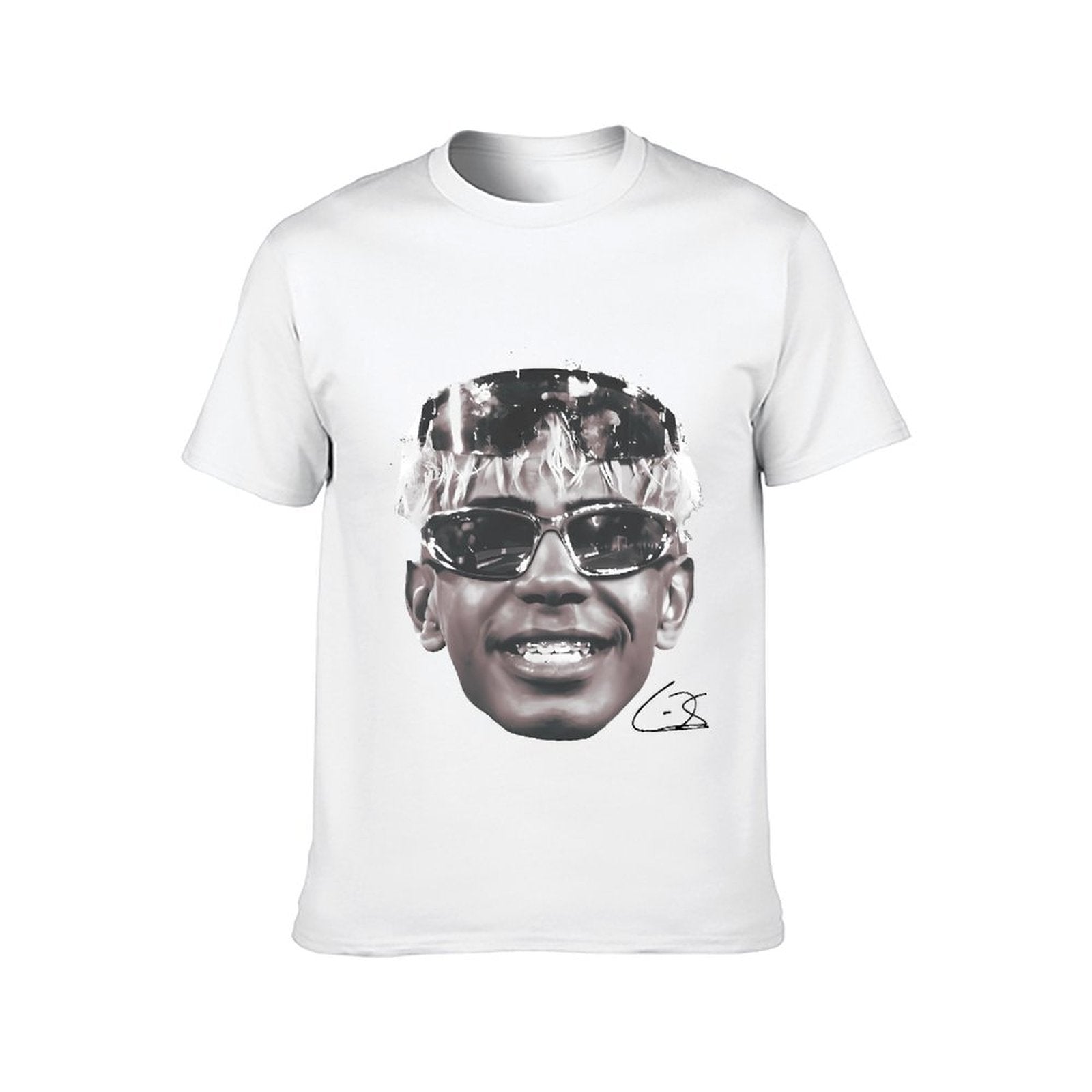Inkmay Casual Cotton T-shirt Stylized Face With Reflective Sunglasses Design Unisex T-shirtSport YearRound T-Shirt