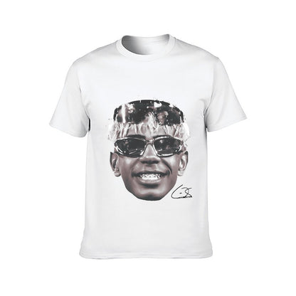 Inkmay Casual Cotton T-shirt Stylized Face With Reflective Sunglasses Design Unisex T-shirtSport YearRound T-Shirt