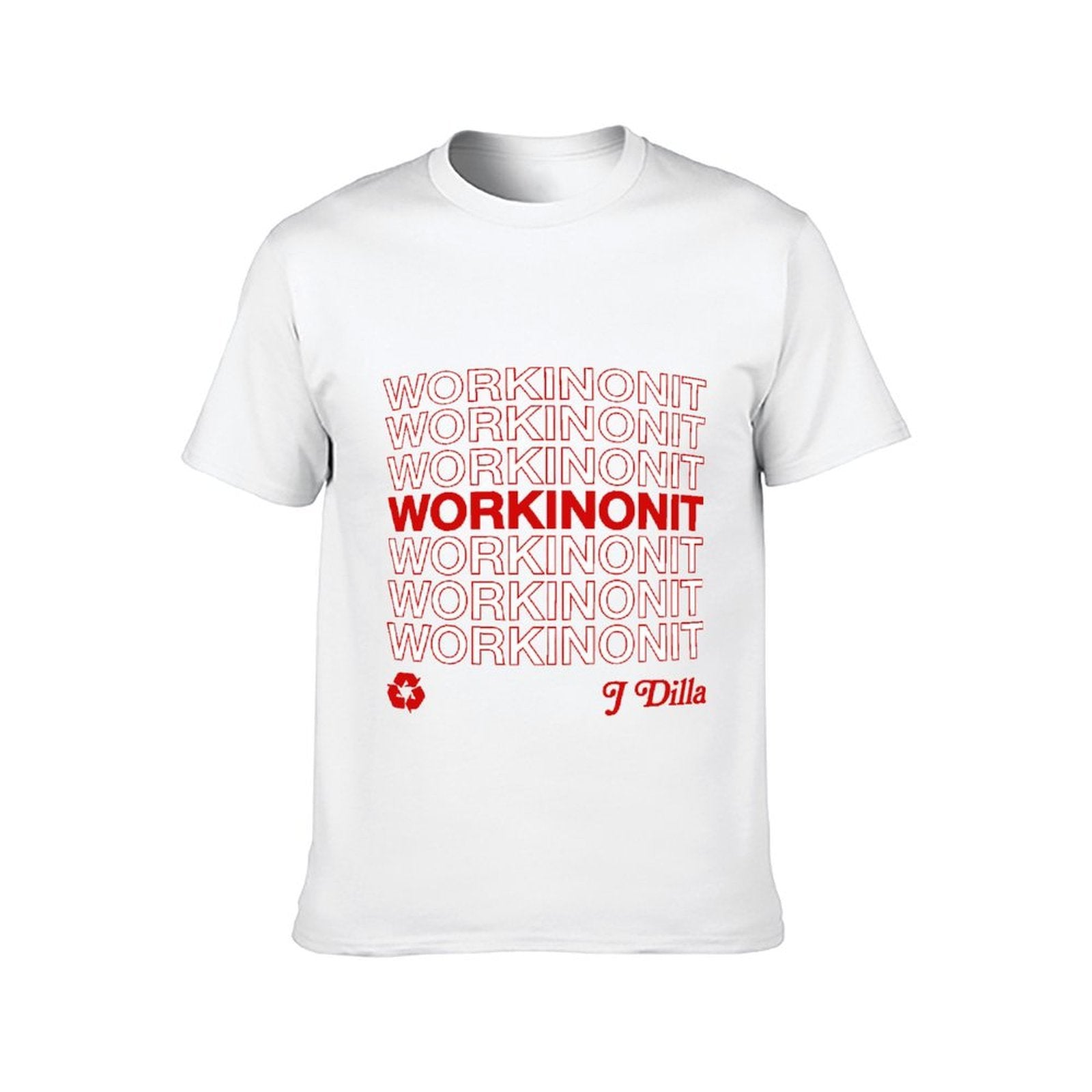 Inkmay Casual Cotton T-shirt Workinonit Pattern Printed On Red Unisex T-shirtRelaxed ClassicLine T-Shirt