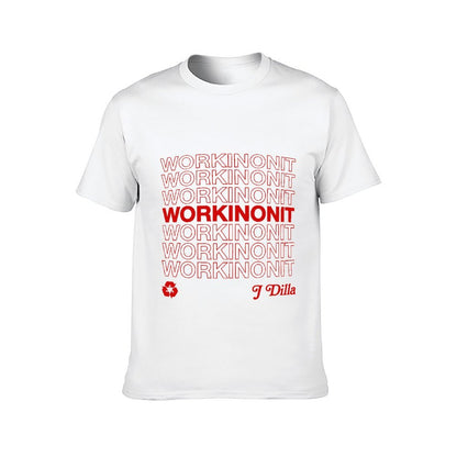 Inkmay Casual Cotton T-shirt Workinonit Pattern Printed On Red Unisex T-shirtRelaxed ClassicLine T-Shirt
