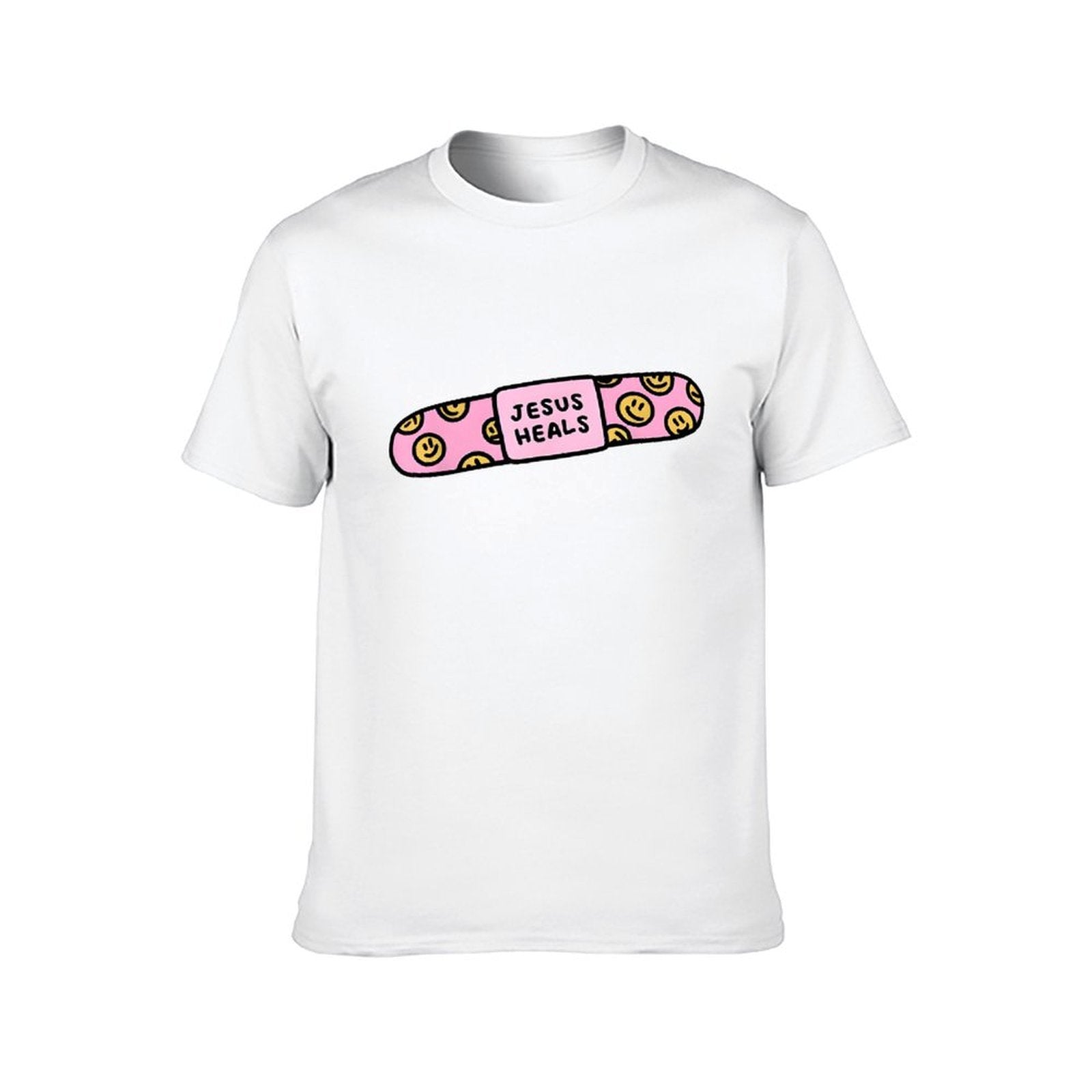 Inkmay Casual Cotton T-shirt Pink Pill With Smiley Faces Pattern Unisex T-shirtMoisture-Wicking LifestyleLine T-Shirt