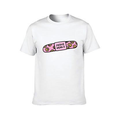 Inkmay Casual Cotton T-shirt Pink Pill With Smiley Faces Pattern Unisex T-shirtMoisture-Wicking LifestyleLine T-Shirt