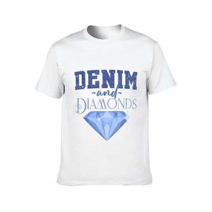 Inkmay Casual  Cotton T-shirt Denim And Diamonds Blue Gem Print Unisex T-shirtModern PureStyle T-Shirt