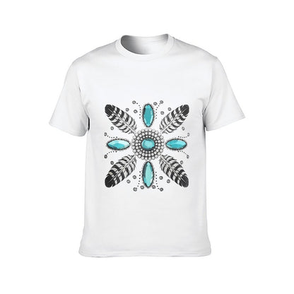 Inkmay Casual Cotton T-shirt Feather And Gemstone Pattern Design Artwork Unisex T-shirt