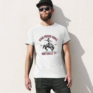 Inkmay Casual  Cotton T-shirt Texas Prison Rodeo Cowboy Riding Horse Unisex T-shirtNatural Pocket Tee T-Shirt