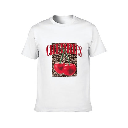 Inkmay Casual Cotton T-shirt Cherries On Leopard Print Background Art Unisex T-shirtClassicSeries CityStyle T-Shirt