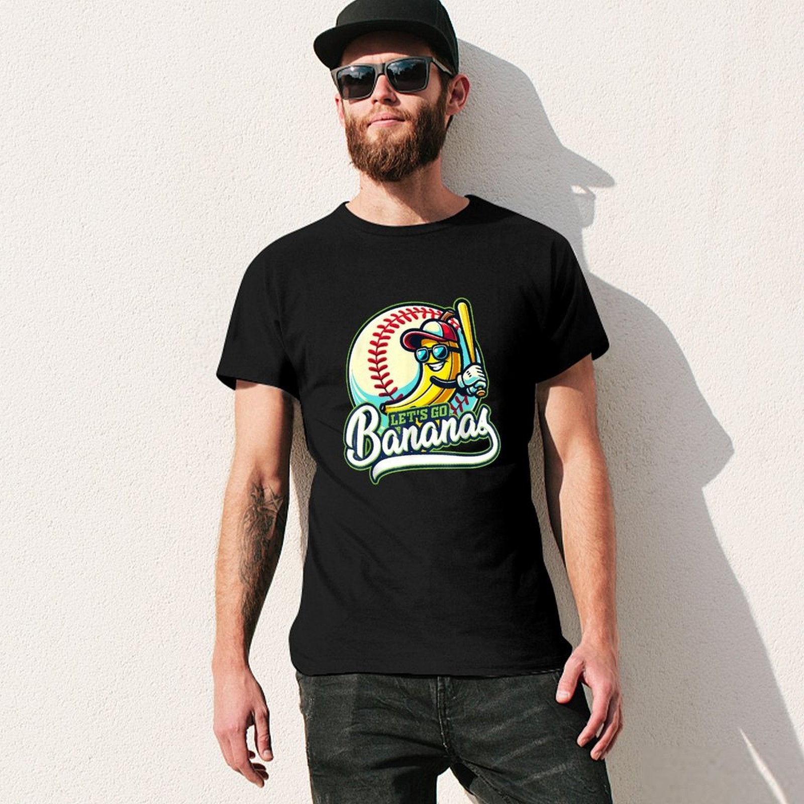 Inkmay Casual  Cotton T-shirt Baseball Banana Holding Bat Let S Unisex T-shirtFresh ComfortLine T-Shirt