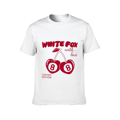 Inkmay Casual Cotton T-shirt Cherry Pattern Prints In Red Color Unisex T-shirtSeamless Daily T-Shirt