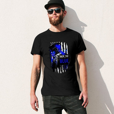 Inkmay Casual  Cotton T-shirt Back The Blue Police Support Design Unisex T-shirtEverydaySeries RelaxFit T-Shirt