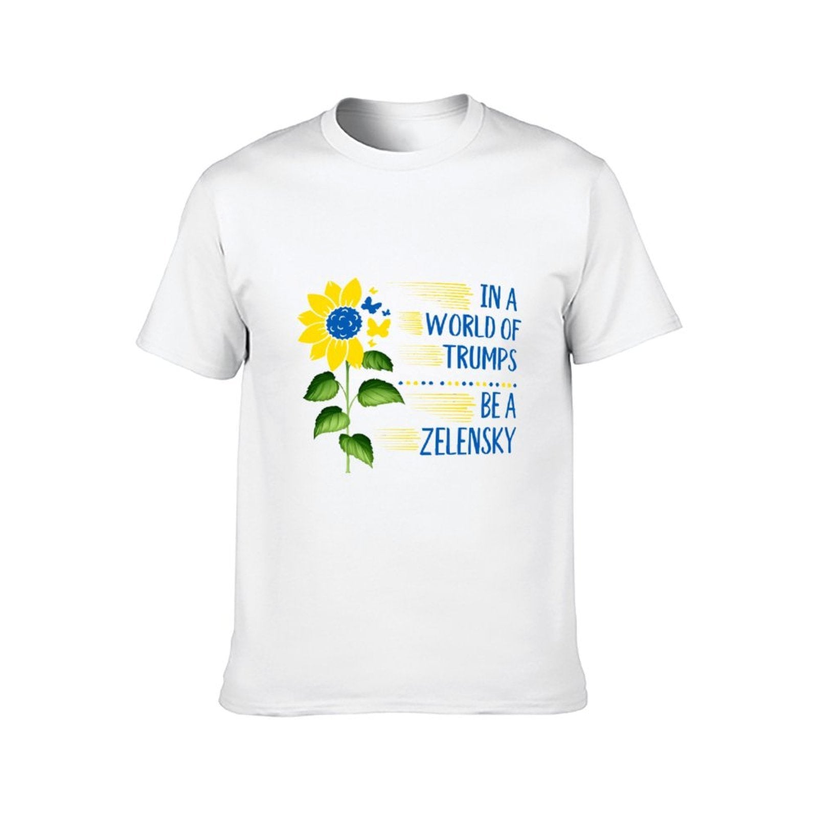 Inkmay Casual  Cotton T-shirt Yellow And Blue Abstract Plant Design Unisex T-shirtTrueComfort Solid T-Shirt