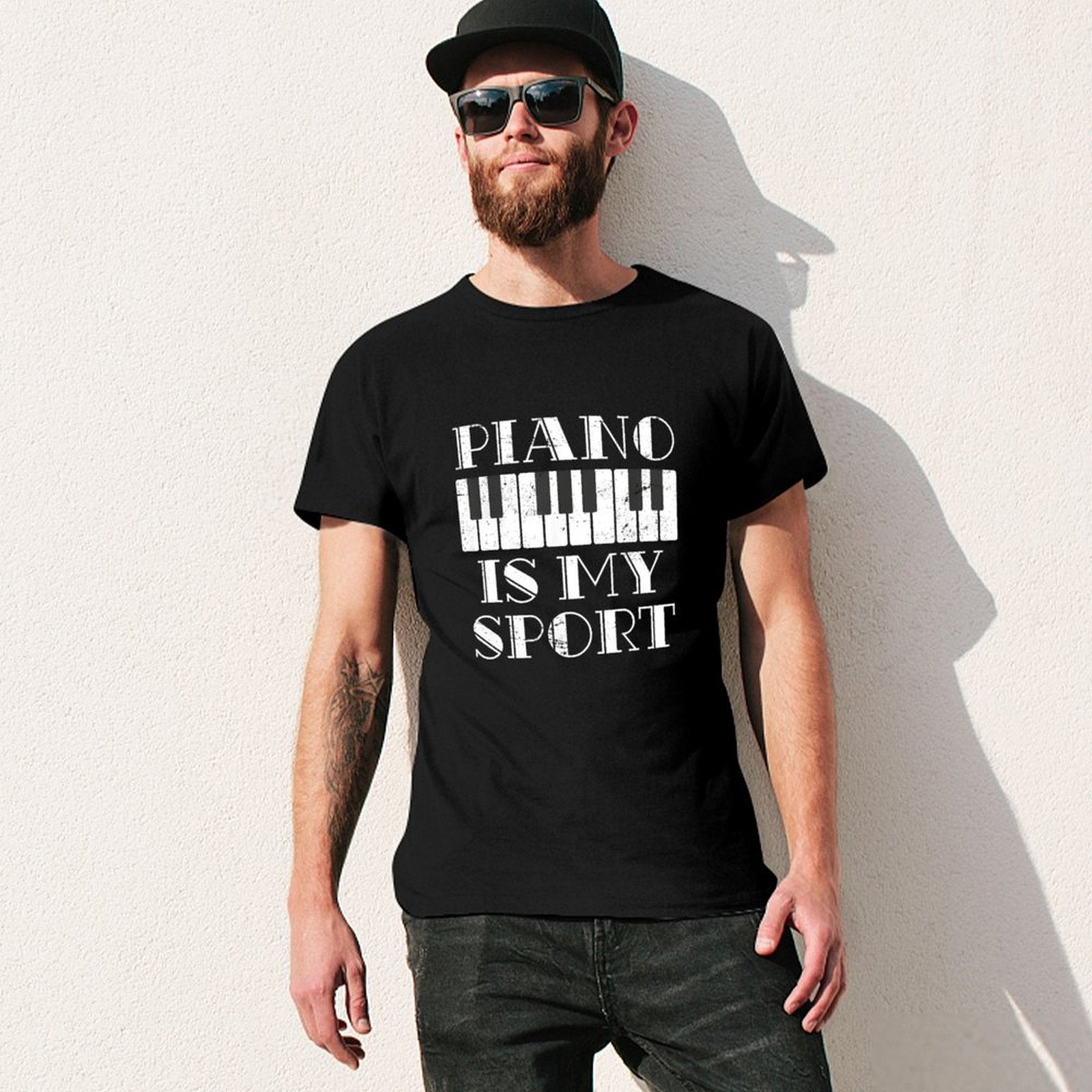 Inkmay Casual  Cotton T-shirt Piano Is My Sport Design Art Unisex T-shirtNeutral Daily T-Shirt