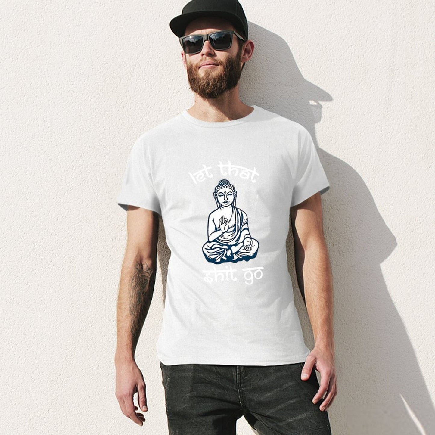 Inkmay Casual  Cotton T-shirt Buddha Sitting In Meditation Pose Art Unisex T-shirtEdition Colorfast T-Shirt