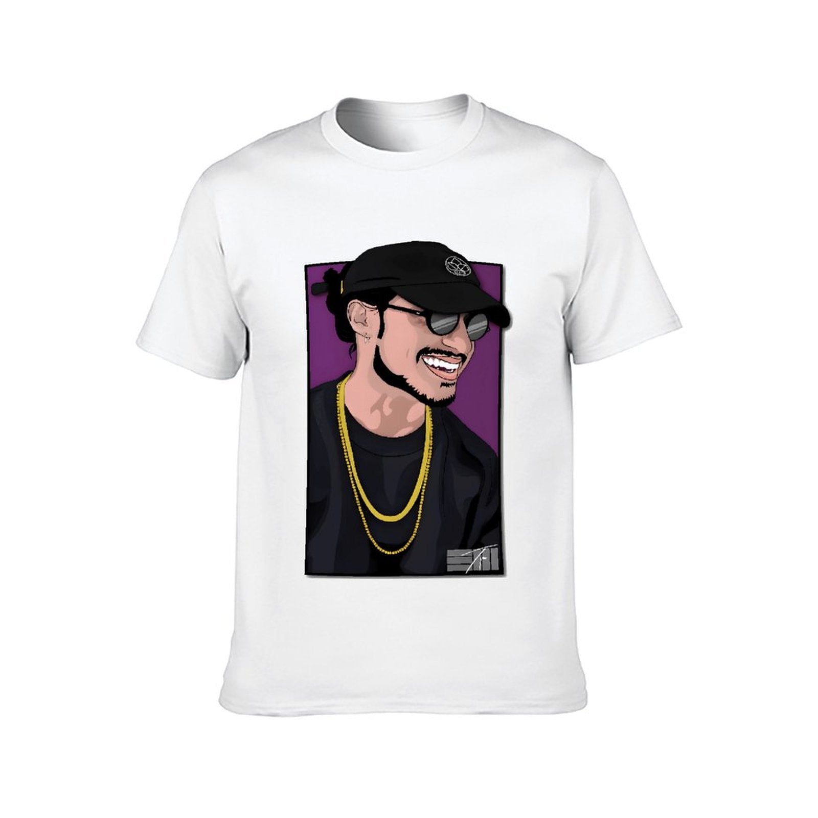 Inkmay Casual Cotton T-shirt Man Wearing Black Hat And Sunglasses Unisex T-shirtPrinting ComfortSeries T-Shirt