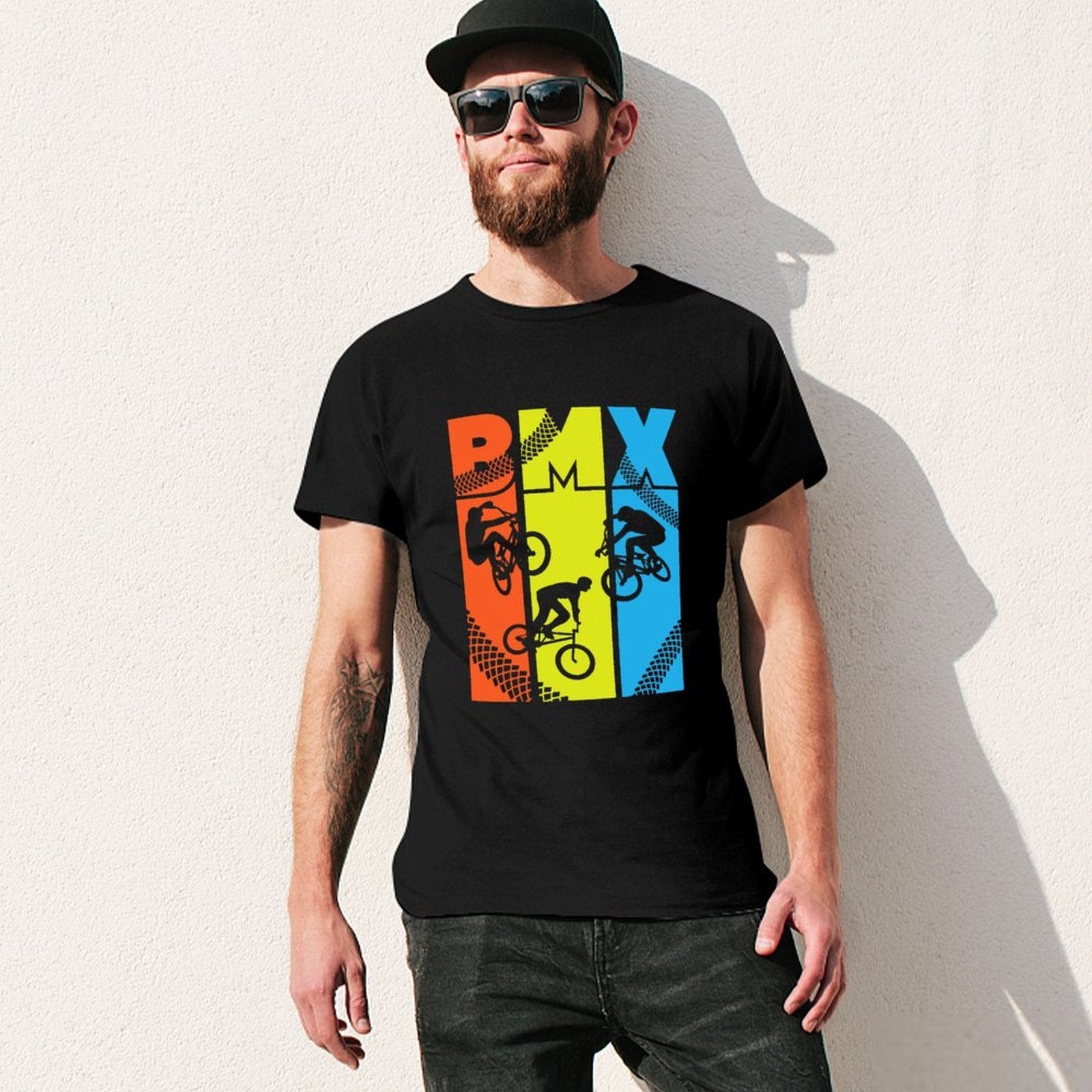 Inkmay Casual  Cotton T-shirt Colorful Abstract Design With Bright Shapes Unisex T-shirtTear-Resistant DailyFit T-Shirt