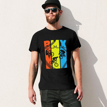 Inkmay Casual  Cotton T-shirt Colorful Abstract Design With Bright Shapes Unisex T-shirtTear-Resistant DailyFit T-Shirt
