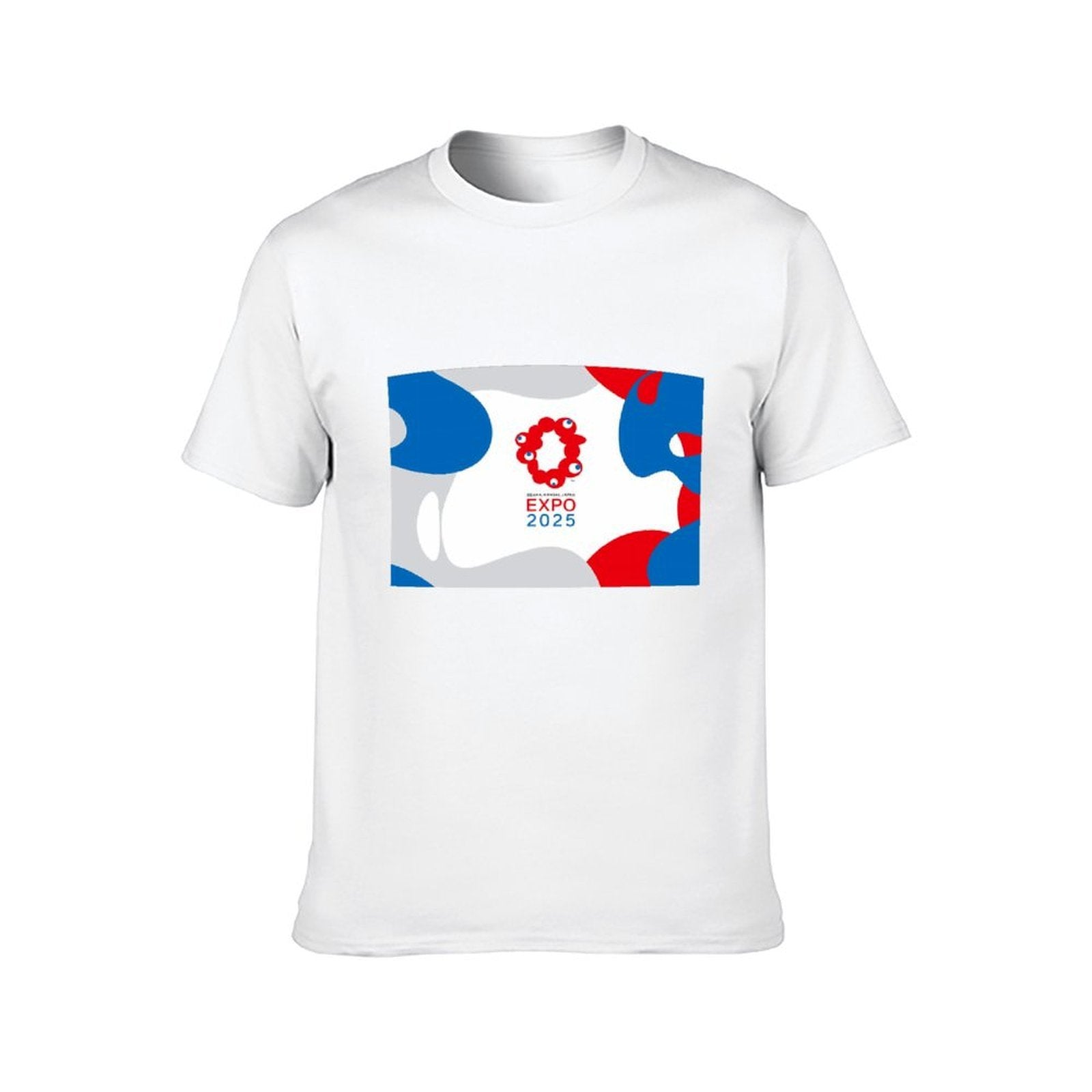 Inkmay Casual Cotton T-shirt Abstract Design With Red Blue Shapes Unisex T-shirtColorfast Heavyweight T-Shirt