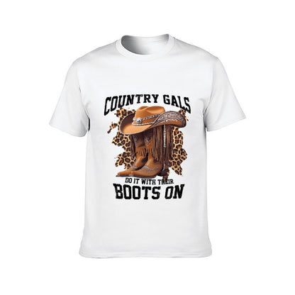 Inkmay Casual Cotton T-shirt Country Gals Leopard Print Boots On Unisex T-shirtStrong Edition T-Shirt