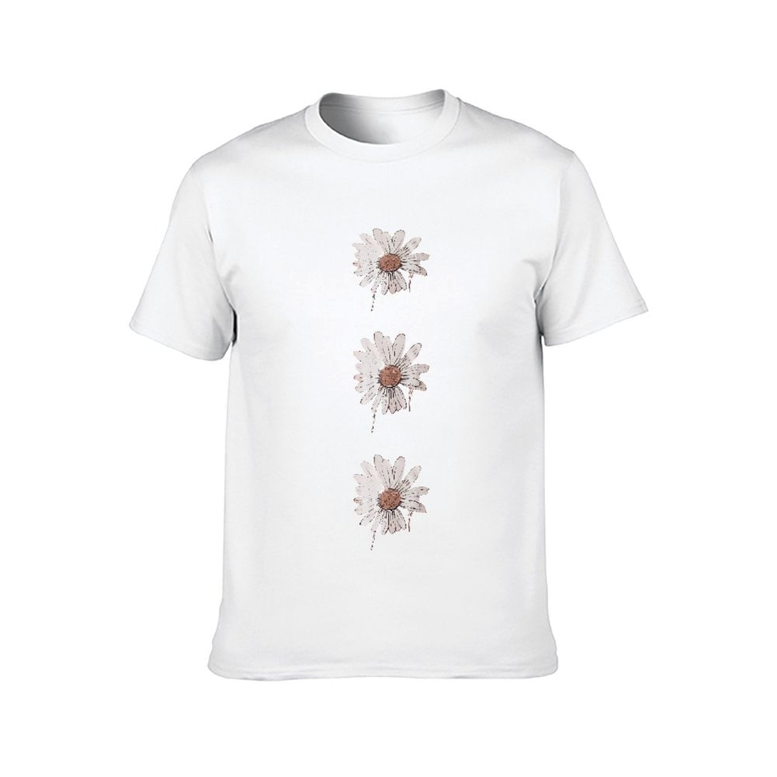 Inkmay Casual Cotton T-shirt Three White Flowers With Brown Centers Unisex T-shirtPocket Tee Premium T-Shirt