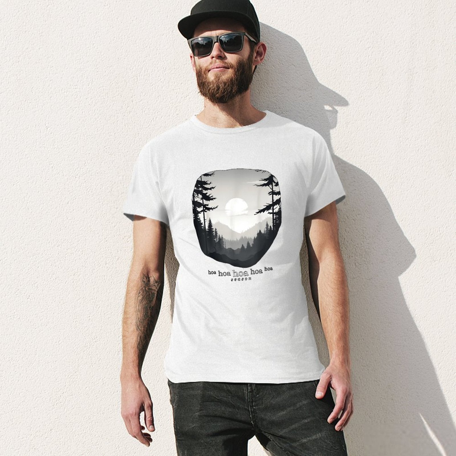 Inkmay Casual  Cotton T-shirt Forest Landscape With Sun And Trees Unisex T-shirtWeekend Simple T-Shirt