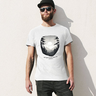 Inkmay Casual  Cotton T-shirt Forest Landscape With Sun And Trees Unisex T-shirtWeekend Simple T-Shirt